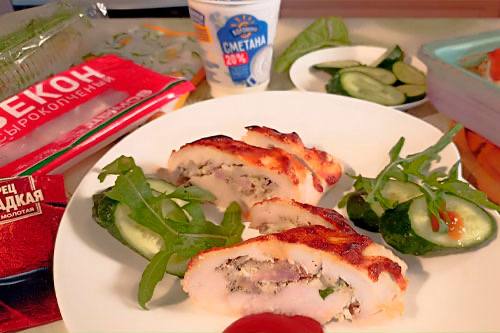 Куриные рулетики с беконом и яйцами — сытное, ароматное блюдо, которое покорит всех за столом 