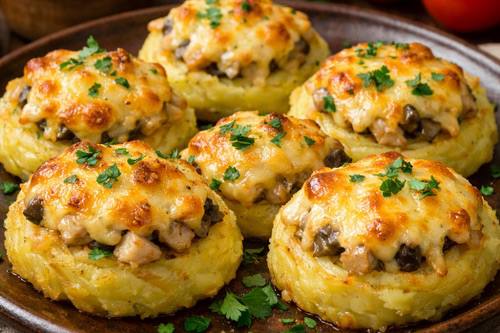 Картофельные гнёзда под сырной шапочкой 