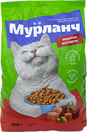 КОРМ ДЛЯ КОШЕК МУРЛАНЧ, МЯСНОЕ АССОРТИ, КУРОЧКА С ОВОЩАМИ, 800 Г