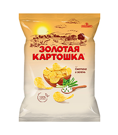 ЧИПСЫ ЗОЛОТАЯ КАРТОШКА, СМЕТАНА И ЗЕЛЕНЬ, ВАРЁНЫЕ РАКИ, 120 Г