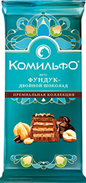 ШОКОЛАД КОМИЛЬФО, С ФУНДУКОМ И ДВОЙНЫМ ШОКОЛАДОМ, 102 Г