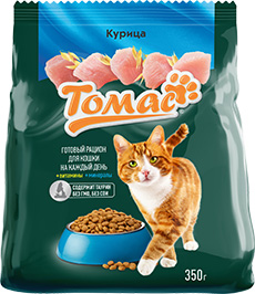 КОРМ ДЛЯ КОШЕК ТОМАС, КУРИЦА, ГОВЯДИНА, СУХОЙ, 350 Г